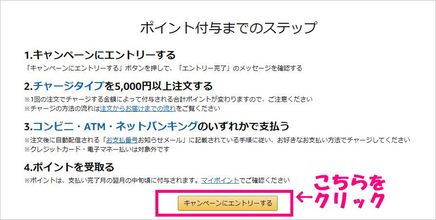Amazonギフト券を5000円分購入すると、初回限定1000ポイントエントリー
